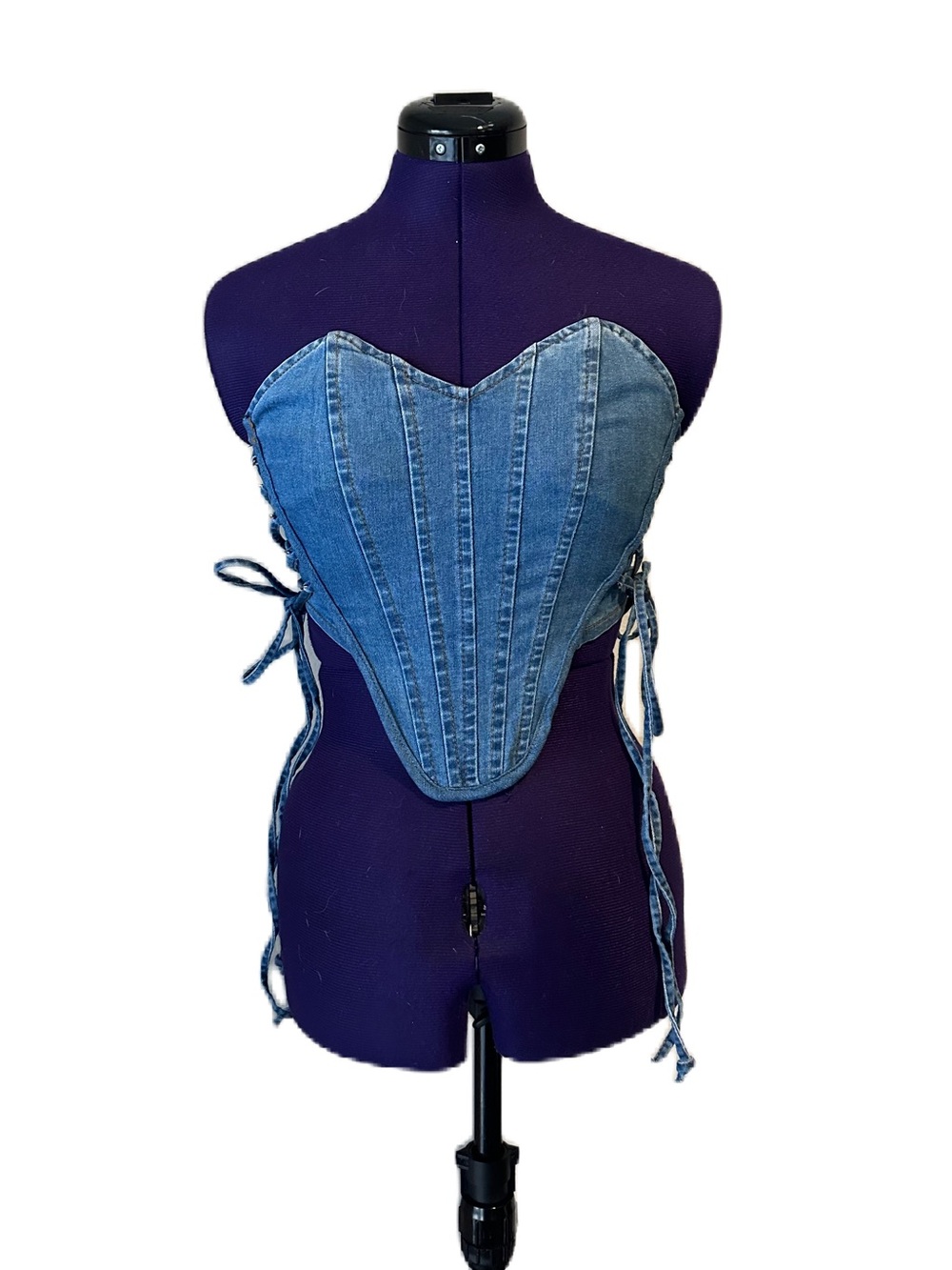 Fashion Nova Blue Jean Sweetheart Lace Up Corset Crop Top